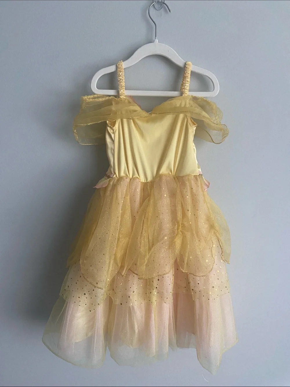 Disney Store Princess Belle dress size 4 little girl With roses Pink and yellow